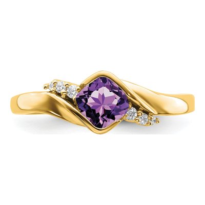 10K Yellow Gold 1/20 ct tw Amethyst & Diamond Cushion Ring – view 7