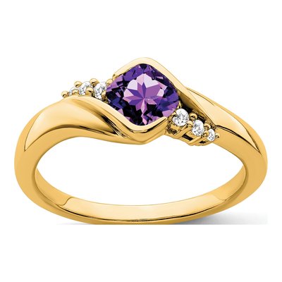10K Yellow Gold 1/20 ct tw Amethyst & Diamond Cushion Ring