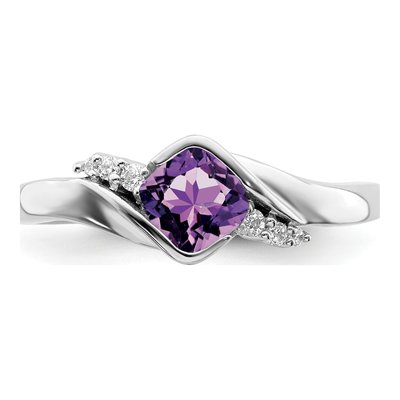 14K White Gold 1/20 ct tw Amethyst & Diamond Cushion Ring – view 6