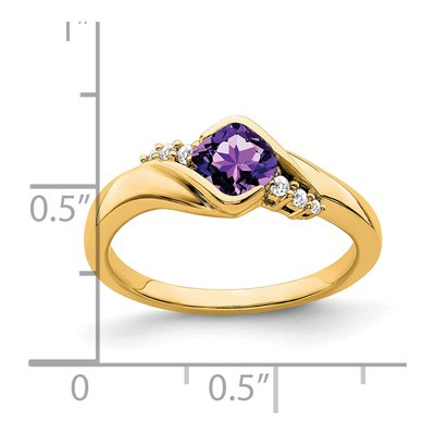 14K Yellow Gold 1/20 ct tw Amethyst & Diamond Cushion Ring – view 4