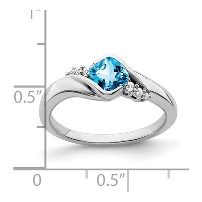 10K White Gold 1/20 ct tw Swiss Blue Topaz & Diamond Cushion Ring – view 3