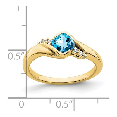 10K Yellow Gold 1/20 ct tw Swiss Blue Topaz & Diamond Cushion Ring – view 3