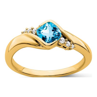 10K Yellow Gold 1/20 ct tw Swiss Blue Topaz & Diamond Cushion Ring