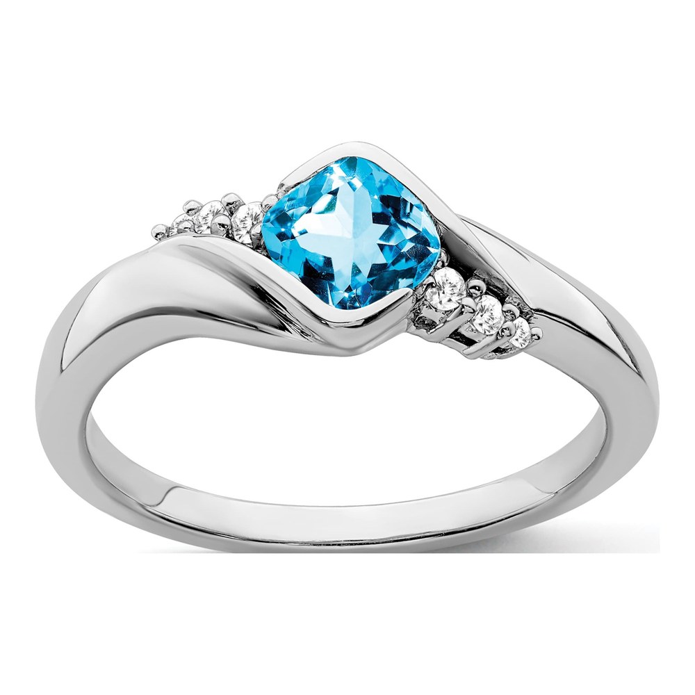 14K White Gold 1/20 ct tw Swiss Blue Topaz & Diamond Ring