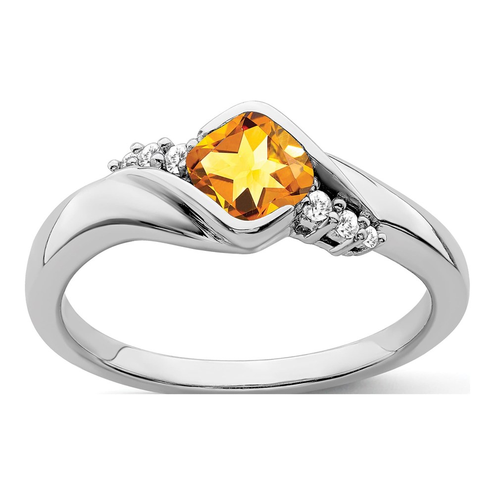 14K White Gold 1/20 ct tw Citrine & Diamond Cushion Ring