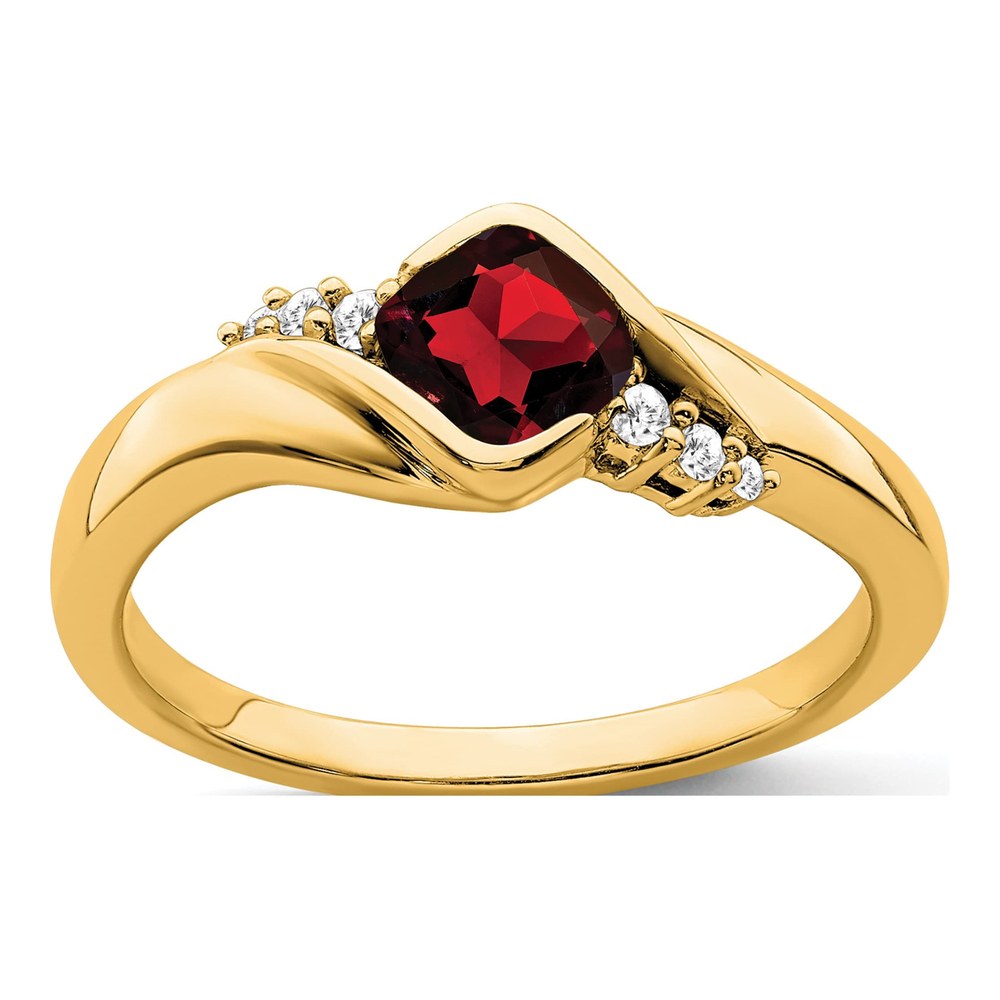 10K Yellow Gold 1/20 ct tw Garnet & Diamond Cushion Ring