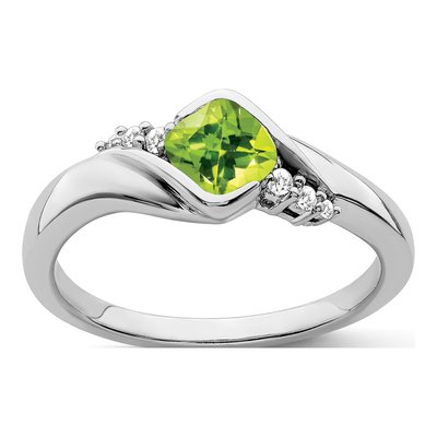 10K White Gold 1/20 ct tw Peridot & Diamond Cushion Ring