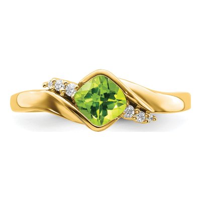 10K Yellow Gold 1/20 ct tw Peridot & Diamond Cushion Ring – view 7