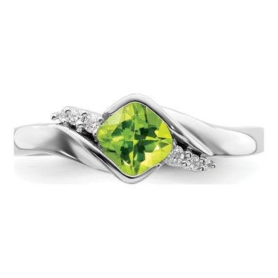 14K White Gold 1/20 ct tw Peridot & Diamond Cushion Ring – view 5