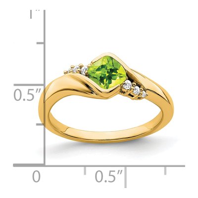 14K Yellow Gold 1/20 ct tw Peridot & Diamond Cushion Ring – view 3