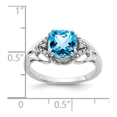 14K White Gold Swiss Blue Topaz & Diamond Cushion Ring – view 3