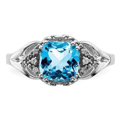 14K White Gold Swiss Blue Topaz & Diamond Cushion Ring – view 5