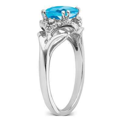 14K White Gold Swiss Blue Topaz & Diamond Cushion Ring – view 7