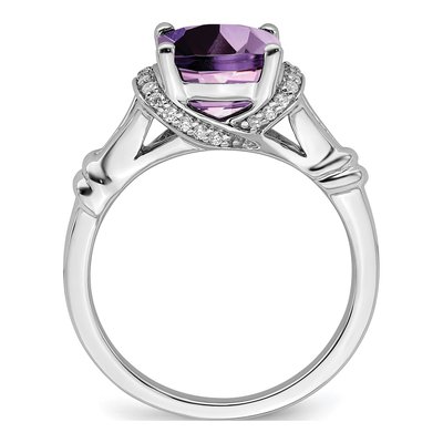 14K White Gold 1/8 ct tw Amethyst & Diamond Cushion Ring – view 3