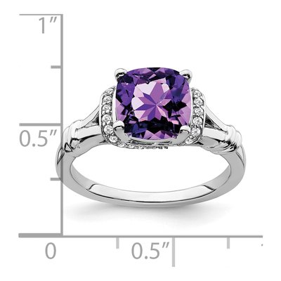 14K White Gold 1/8 ct tw Amethyst & Diamond Cushion Ring – view 4