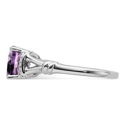 14K White Gold 1/8 ct tw Amethyst & Diamond Cushion Ring – view 5