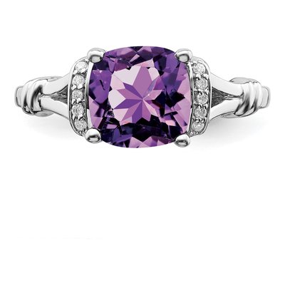 14K White Gold 1/8 ct tw Amethyst & Diamond Cushion Ring – view 6