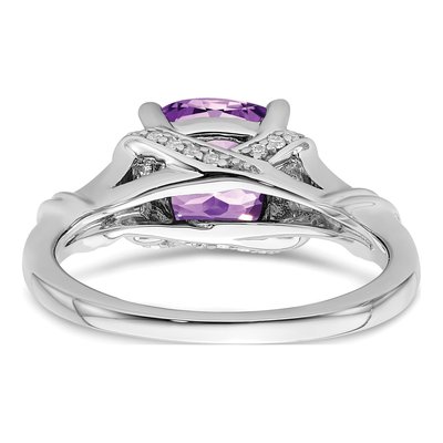 14K White Gold 1/8 ct tw Amethyst & Diamond Cushion Ring – view 7