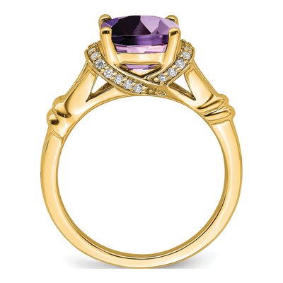 14K Yellow Gold 1/8 ct tw Amethyst & Diamond Cushion Ring – view 2