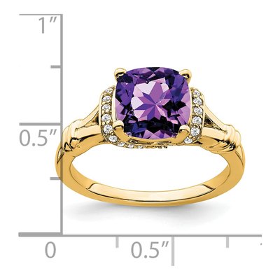 14K Yellow Gold 1/8 ct tw Amethyst & Diamond Cushion Ring – view 3