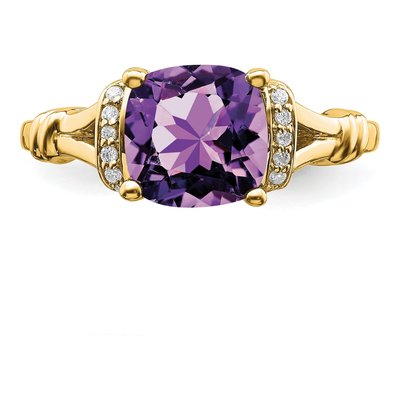 14K Yellow Gold 1/8 ct tw Amethyst & Diamond Cushion Ring – view 5