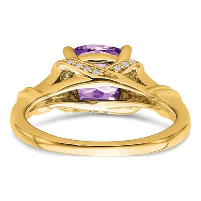 14K Yellow Gold 1/8 ct tw Amethyst & Diamond Cushion Ring – view 6
