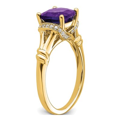 14K Yellow Gold 1/8 ct tw Amethyst & Diamond Cushion Ring – view 7