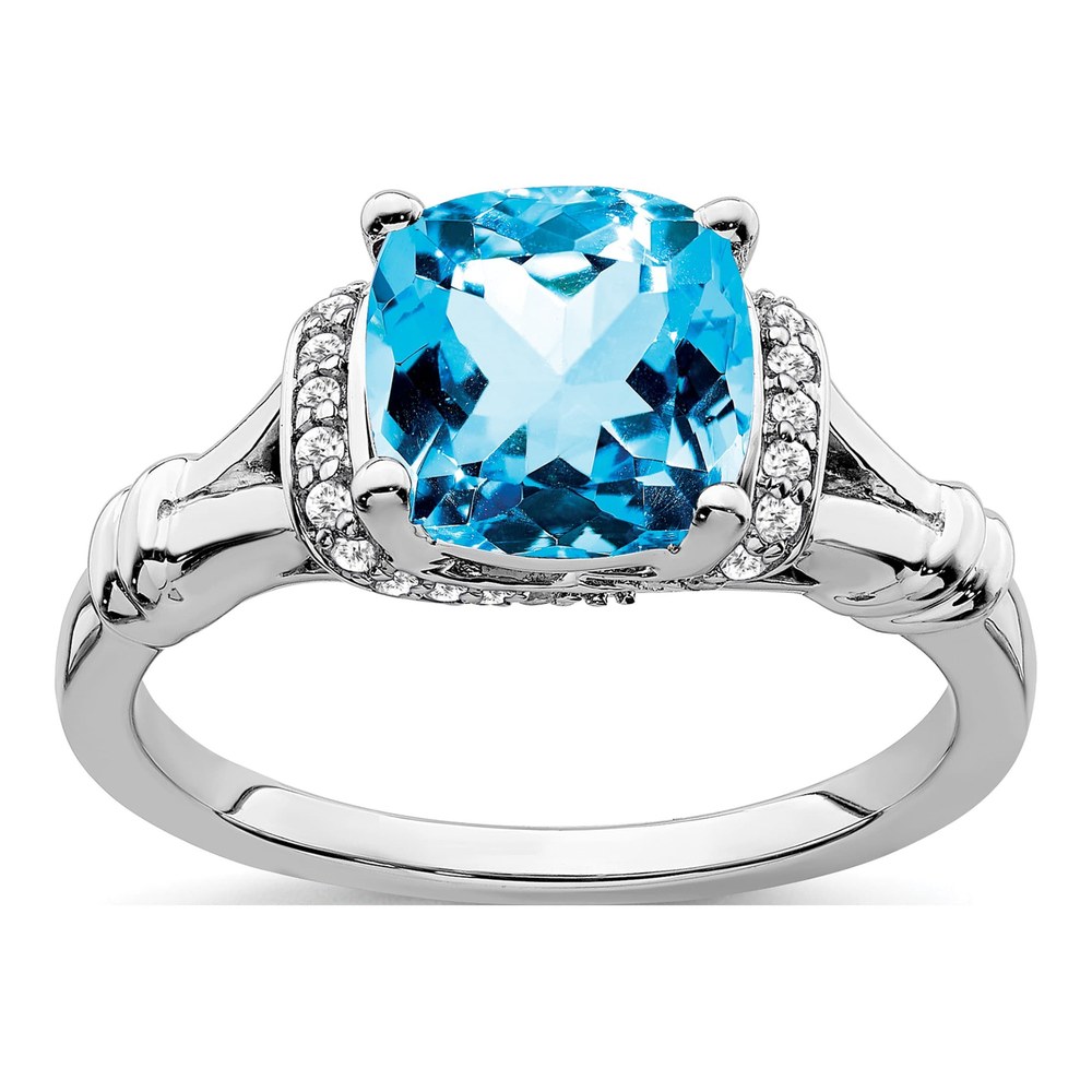 14K White Gold 1/8 ct tw Swiss Blue Topaz & Diamond Ring