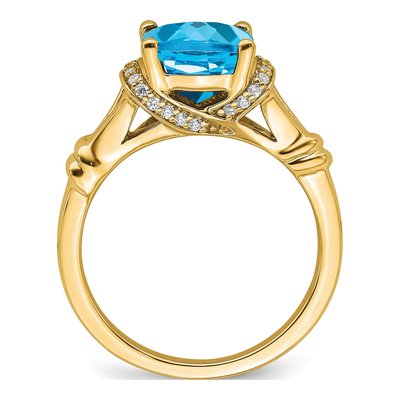 14K Yellow Gold 1/8 ct tw Swiss Blue Topaz & Diamond Cushion Ring – view 2