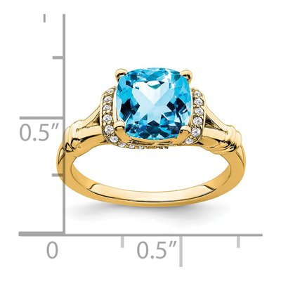 14K Yellow Gold 1/8 ct tw Swiss Blue Topaz & Diamond Cushion Ring – view 3