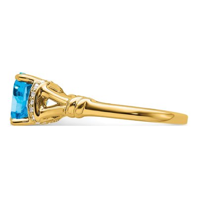 14K Yellow Gold 1/8 ct tw Swiss Blue Topaz & Diamond Cushion Ring – view 4