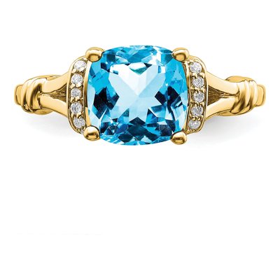 14K Yellow Gold 1/8 ct tw Swiss Blue Topaz & Diamond Cushion Ring – view 5