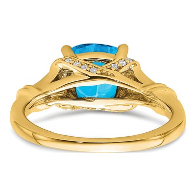 14K Yellow Gold 1/8 ct tw Swiss Blue Topaz & Diamond Cushion Ring – view 6