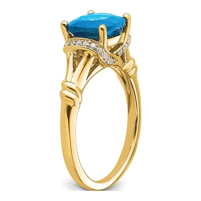 14K Yellow Gold 1/8 ct tw Swiss Blue Topaz & Diamond Cushion Ring – view 7