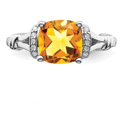 14K White Gold 1/8 ct tw Citrine & Diamond Cushion Ring – view 5