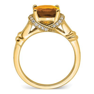 14K Yellow Gold 1/8 ct tw Citrine & Diamond Cushion Ring – view 2