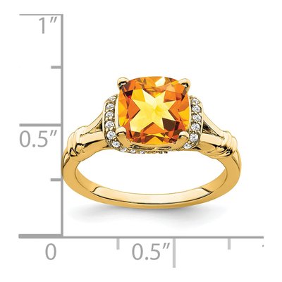14K Yellow Gold 1/8 ct tw Citrine & Diamond Cushion Ring – view 3