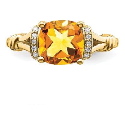 14K Yellow Gold 1/8 ct tw Citrine & Diamond Cushion Ring – view 5
