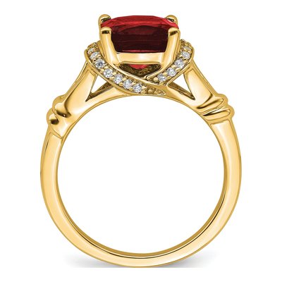 14K Yellow Gold 1/8 ct tw Garnet & Diamond Cushion Ring – view 3