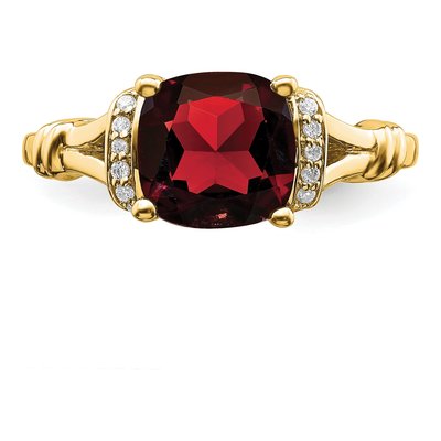 14K Yellow Gold 1/8 ct tw Garnet & Diamond Cushion Ring – view 6