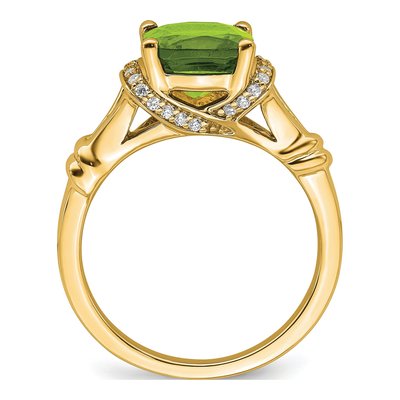 14K Yellow Gold 1/8 ct tw Peridot & Diamond Cushion Ring – view 2