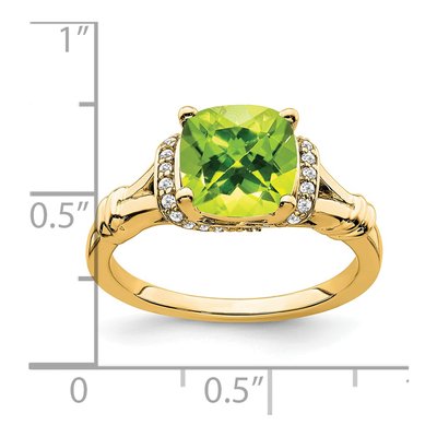 14K Yellow Gold 1/8 ct tw Peridot & Diamond Cushion Ring – view 3