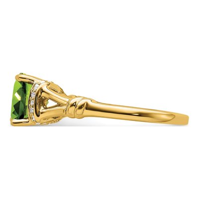 14K Yellow Gold 1/8 ct tw Peridot & Diamond Cushion Ring – view 4