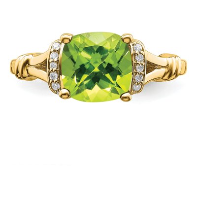 14K Yellow Gold 1/8 ct tw Peridot & Diamond Cushion Ring – view 5