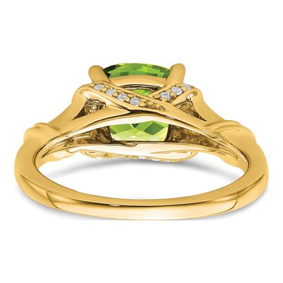 14K Yellow Gold 1/8 ct tw Peridot & Diamond Cushion Ring – view 6