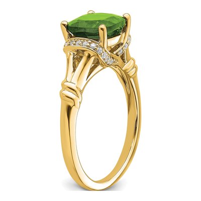 14K Yellow Gold 1/8 ct tw Peridot & Diamond Cushion Ring – view 7