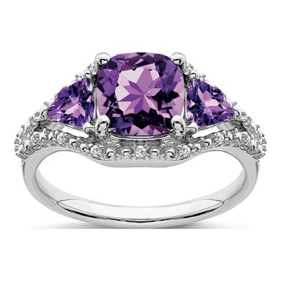 10K White Gold 1/15 ct tw Amethyst & Diamond 3-Stone Ring