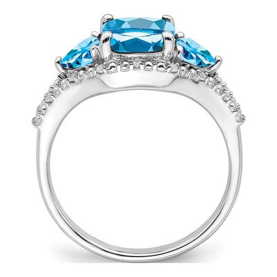 14K White Gold 1/15 ct tw Swiss Blue Topaz & Diamond Cushion 3-Stone Ring – view 2