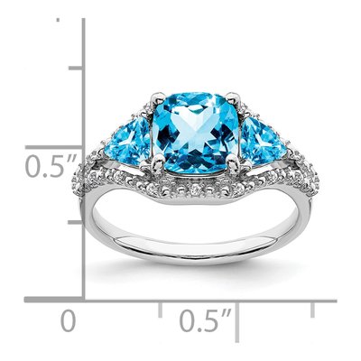 14K White Gold 1/15 ct tw Swiss Blue Topaz & Diamond Cushion 3-Stone Ring – view 3