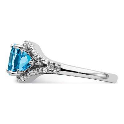 14K White Gold 1/15 ct tw Swiss Blue Topaz & Diamond Cushion 3-Stone Ring – view 4